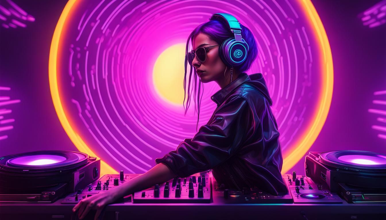 Cyberpunk Goth DJ in Neon Purple Eclipse