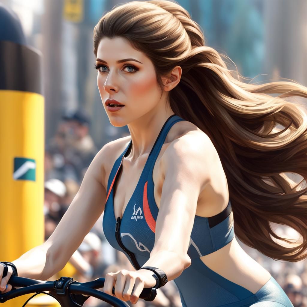 Anna Kendrick Rides Bicycle: Hyperdetailed Art Portrait