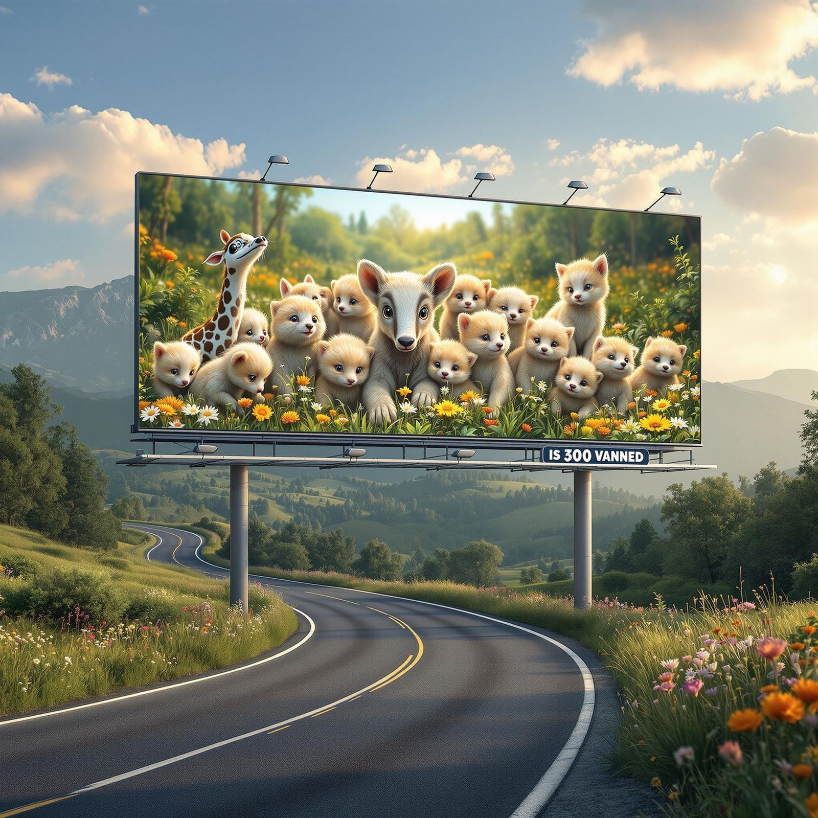 Whimsical Billboard of Playful Baby Animals