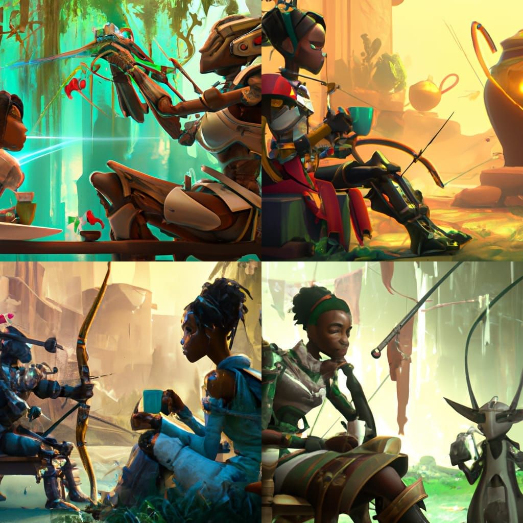 Fantasy Archer: Black Girl and Robot Servant