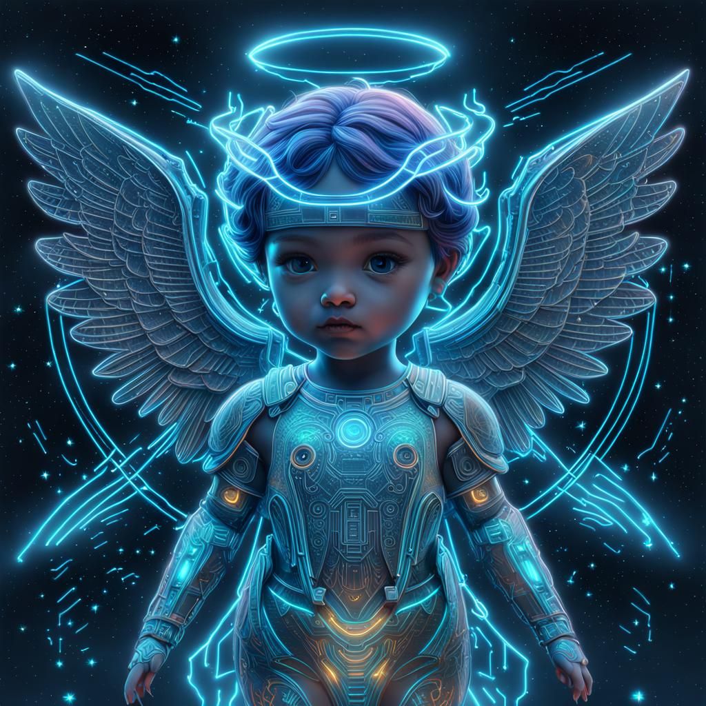 Neon Angel Hologram in Cyberpunk Style