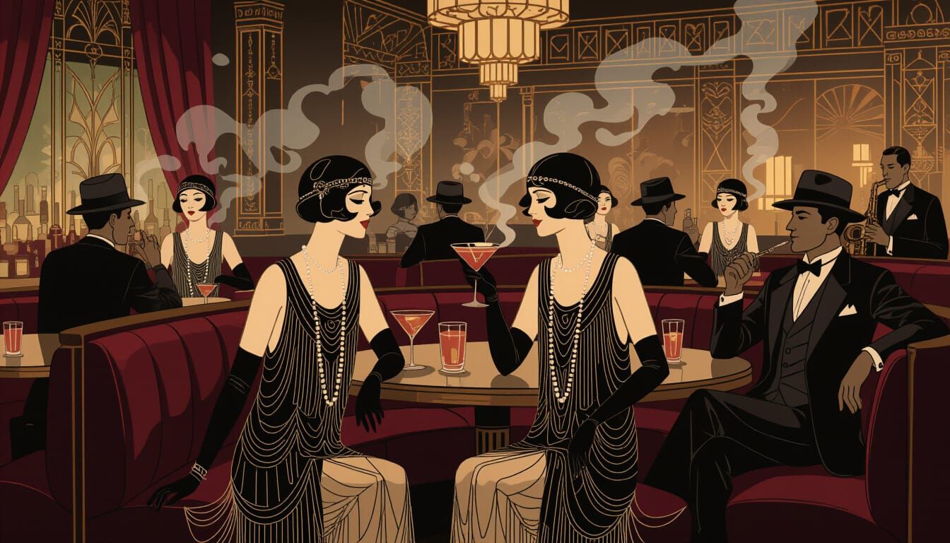 1920s Speakeasy Scene in Art Nouveau Style
