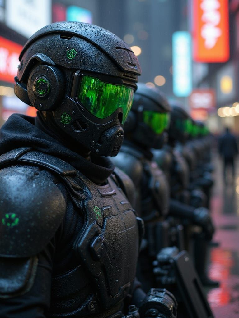 Cybernetic Warriors in Dark Futuristic Armor
