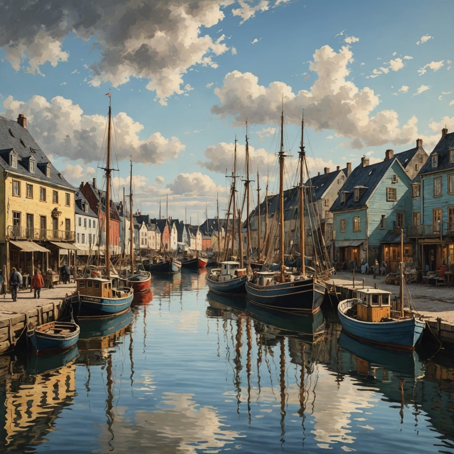 Swedish Harbor in Morning Light: Boudin-Inspired Painting