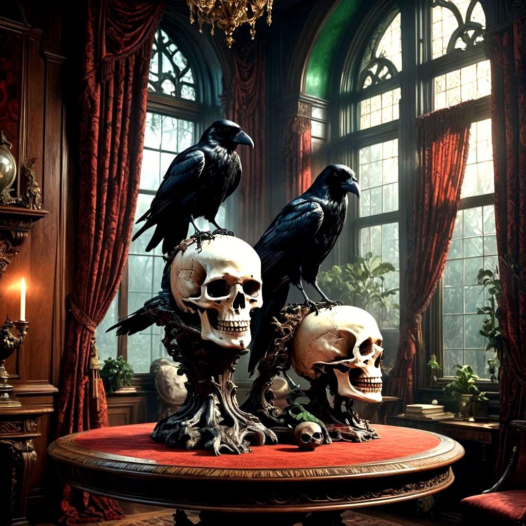 Ravens and Skull in Victorian Gothic Style