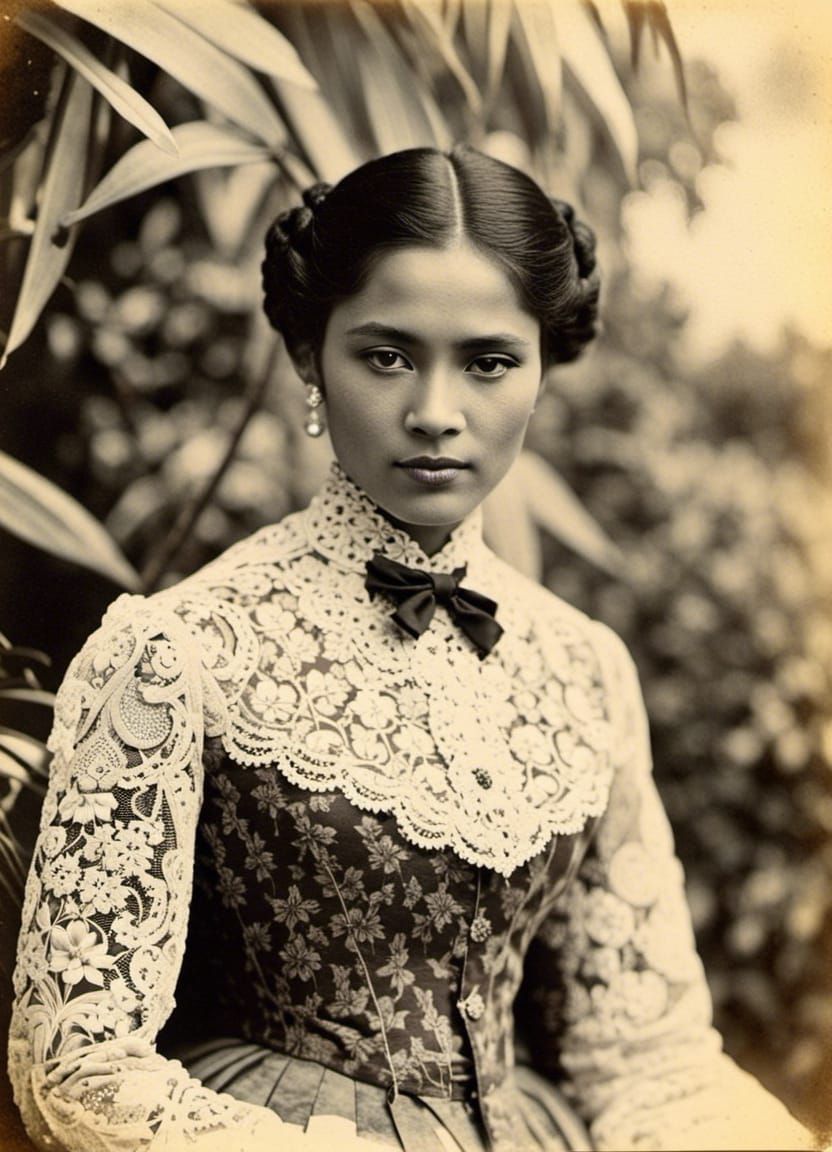Vintage Portrait of Indonesian Woman in Garden