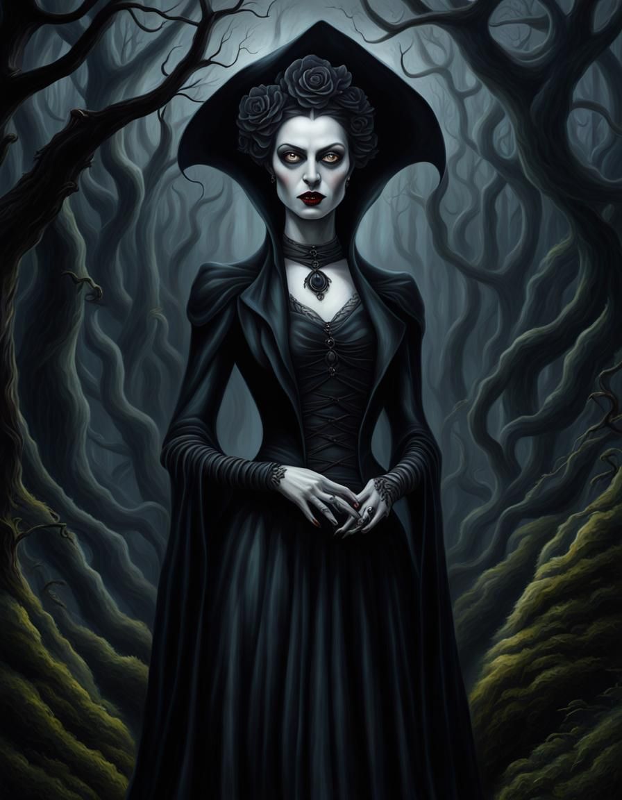 Gothic Sorceress Portrait in Magical Forest
