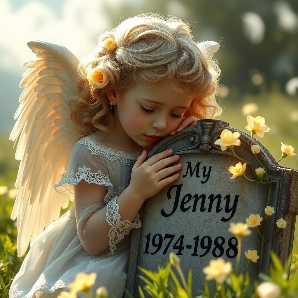 Angelic Girl Mourns at Grave, Hypernatural Style