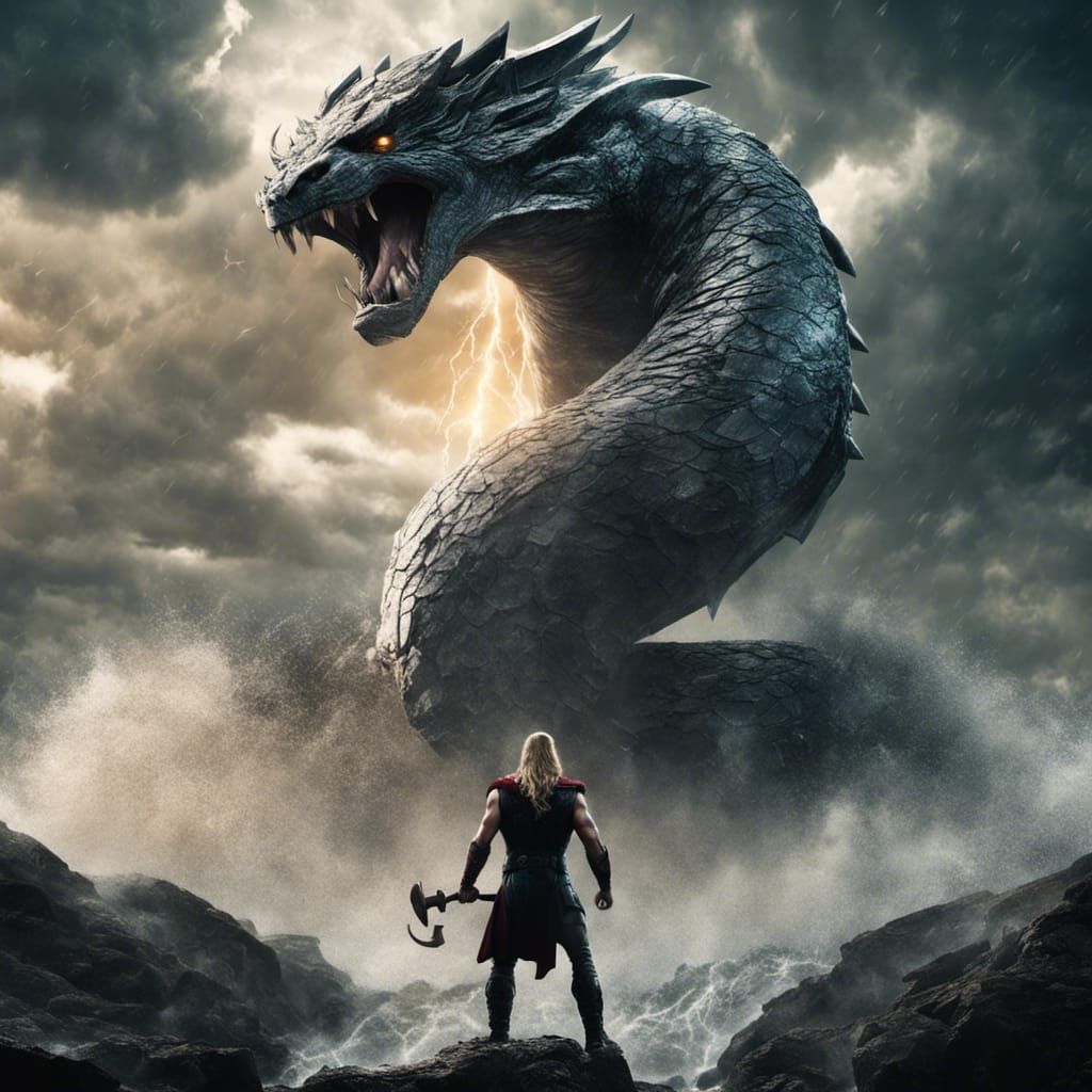 Thor facing Jormungandr