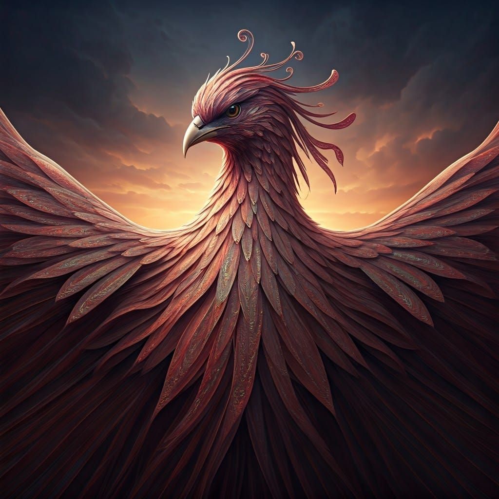 Ethereal Phoenix in Iridescent Fabrics, Gradient Sky