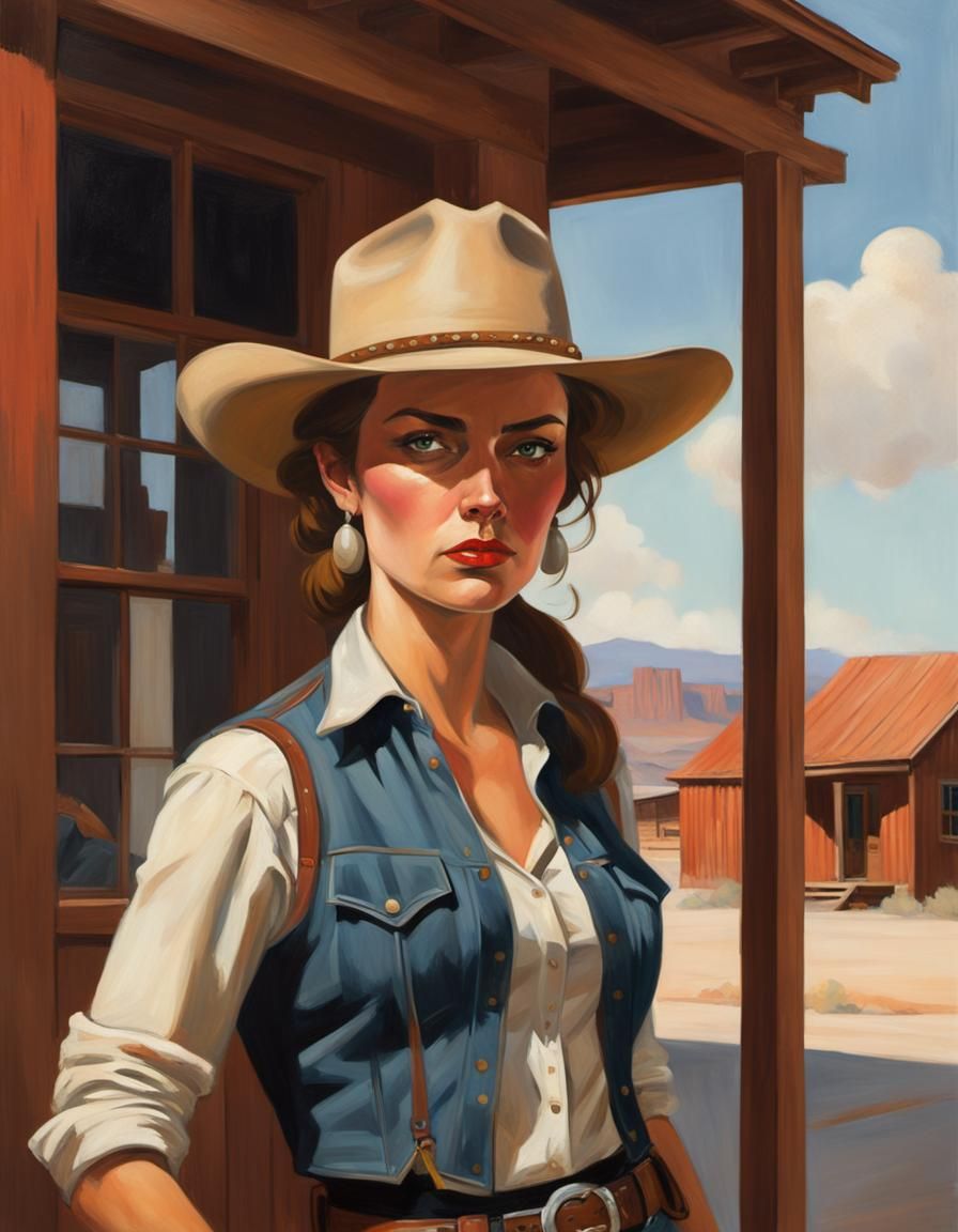 Cowgirl in Dusty Street, Edward Hopper Style