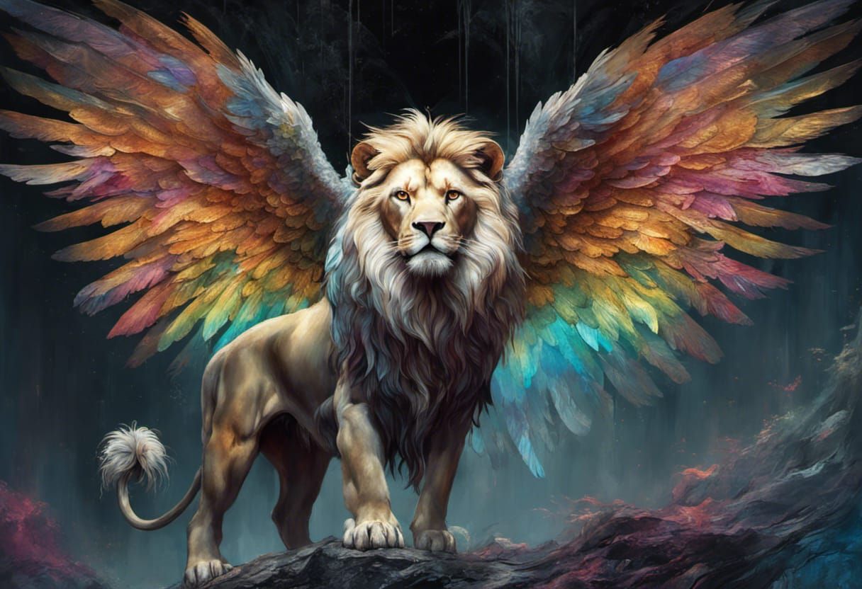 Winged Lion with Iridescent Wings