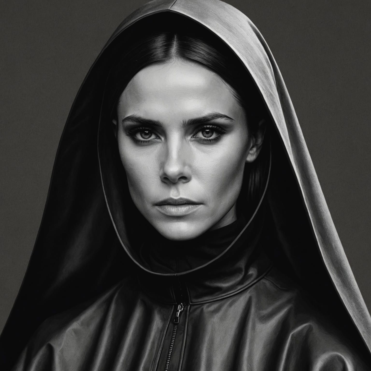 Innocent Woman in Rubber Nun Habit: Charcoal Drawing