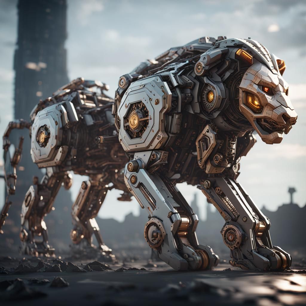 Futuristic Sci-Fi Lion with Intricate Mech Details
