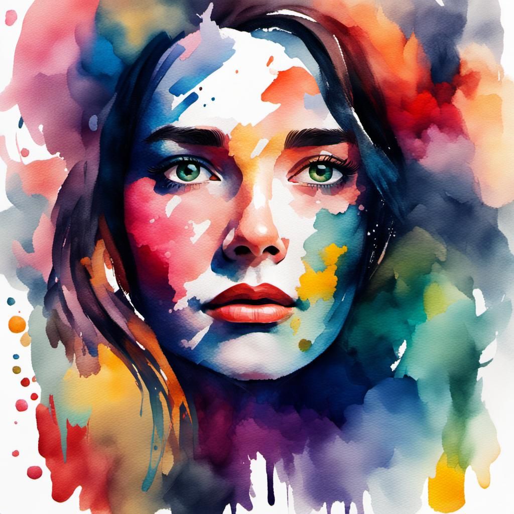 Expressive Gouache Woman Face with Dreamlike Illusions