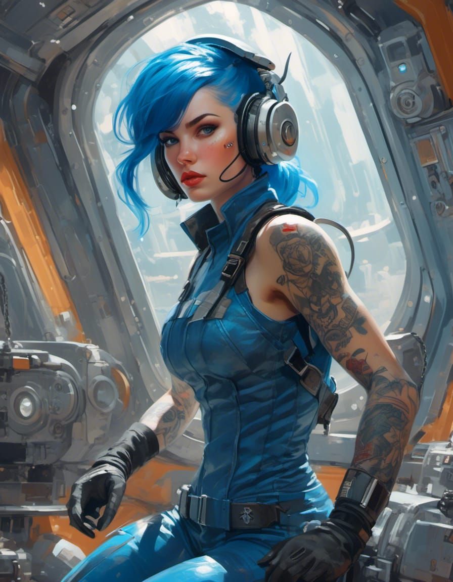 Biopunk Spaceship Captain Portrait with Blue Accents