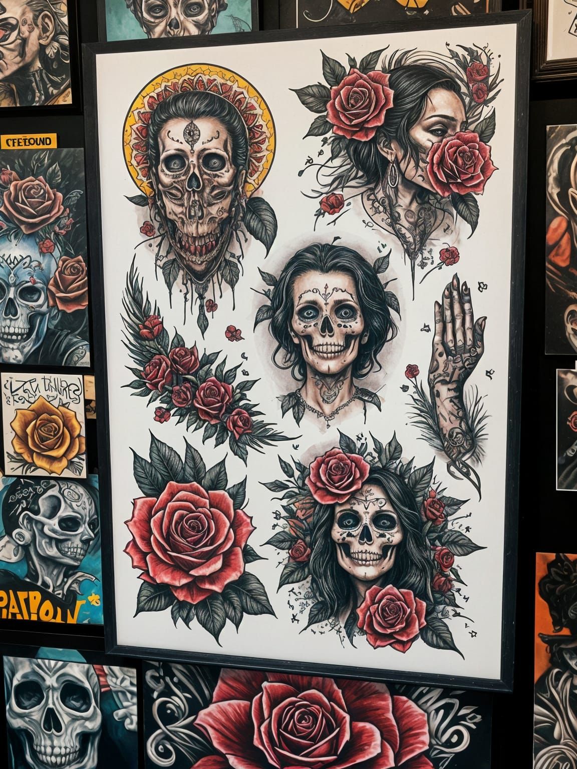 Chicano Tattoo Flash Sheet with Classic Urban Motifs