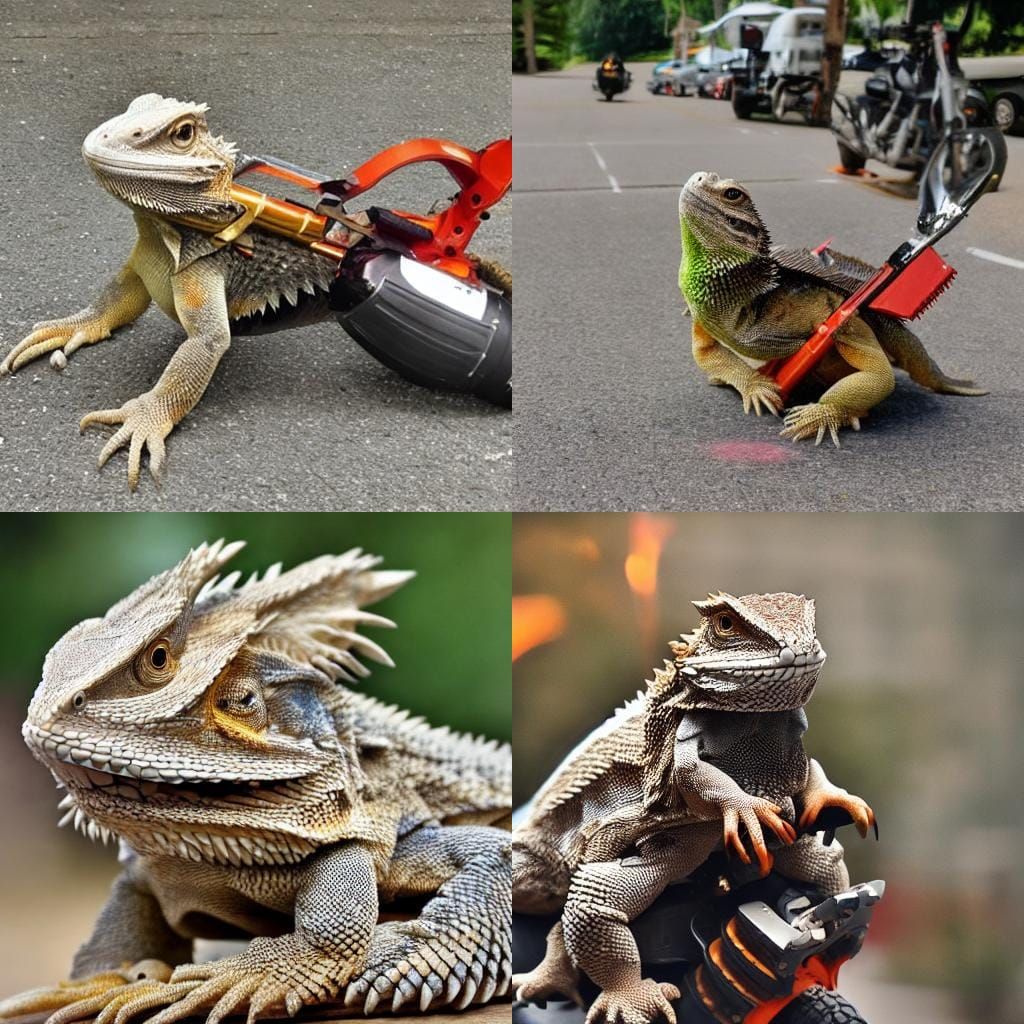 Bearded Dragon Rides Motorcycle with Launcher