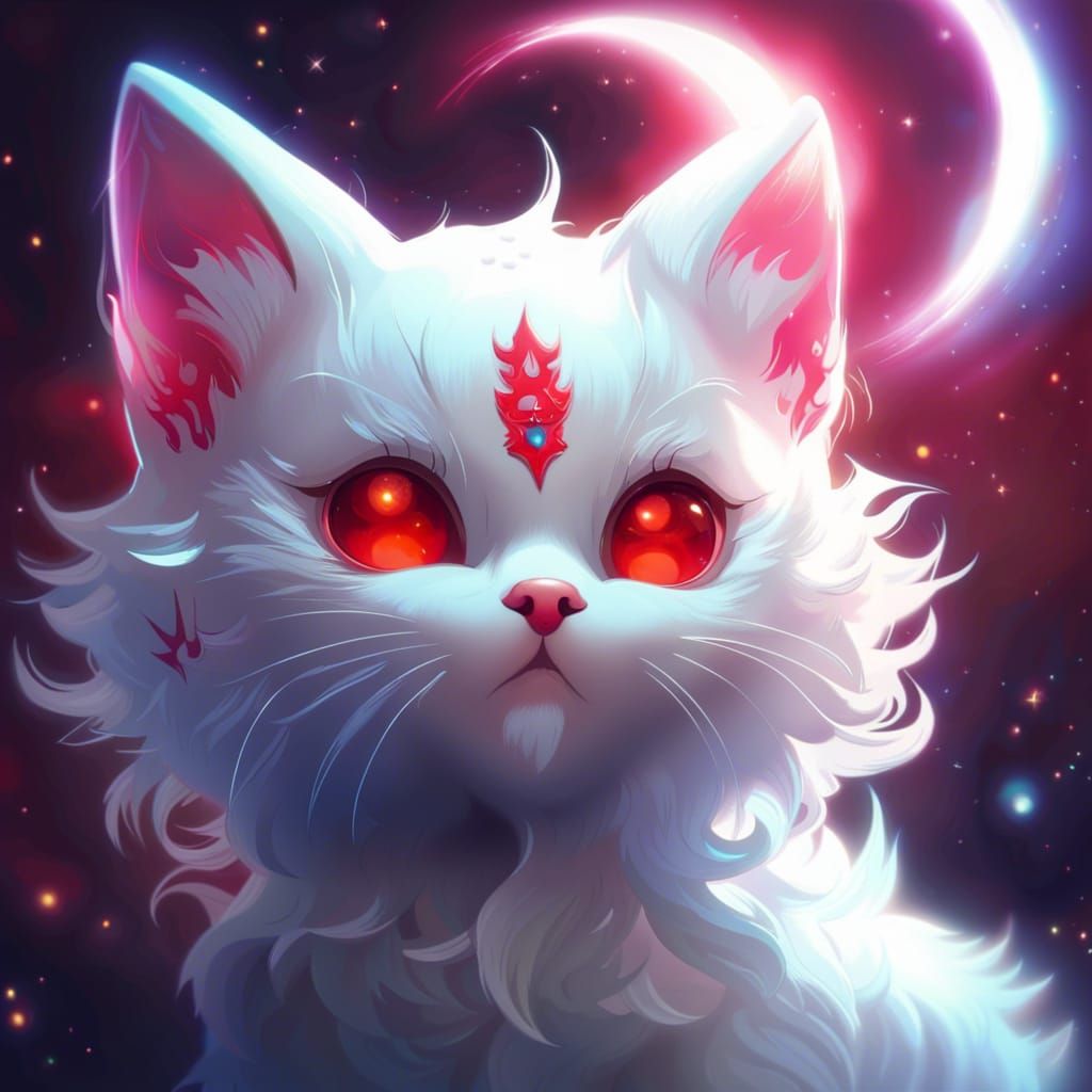 Devilishly Cute Kitten with Anime Space Background