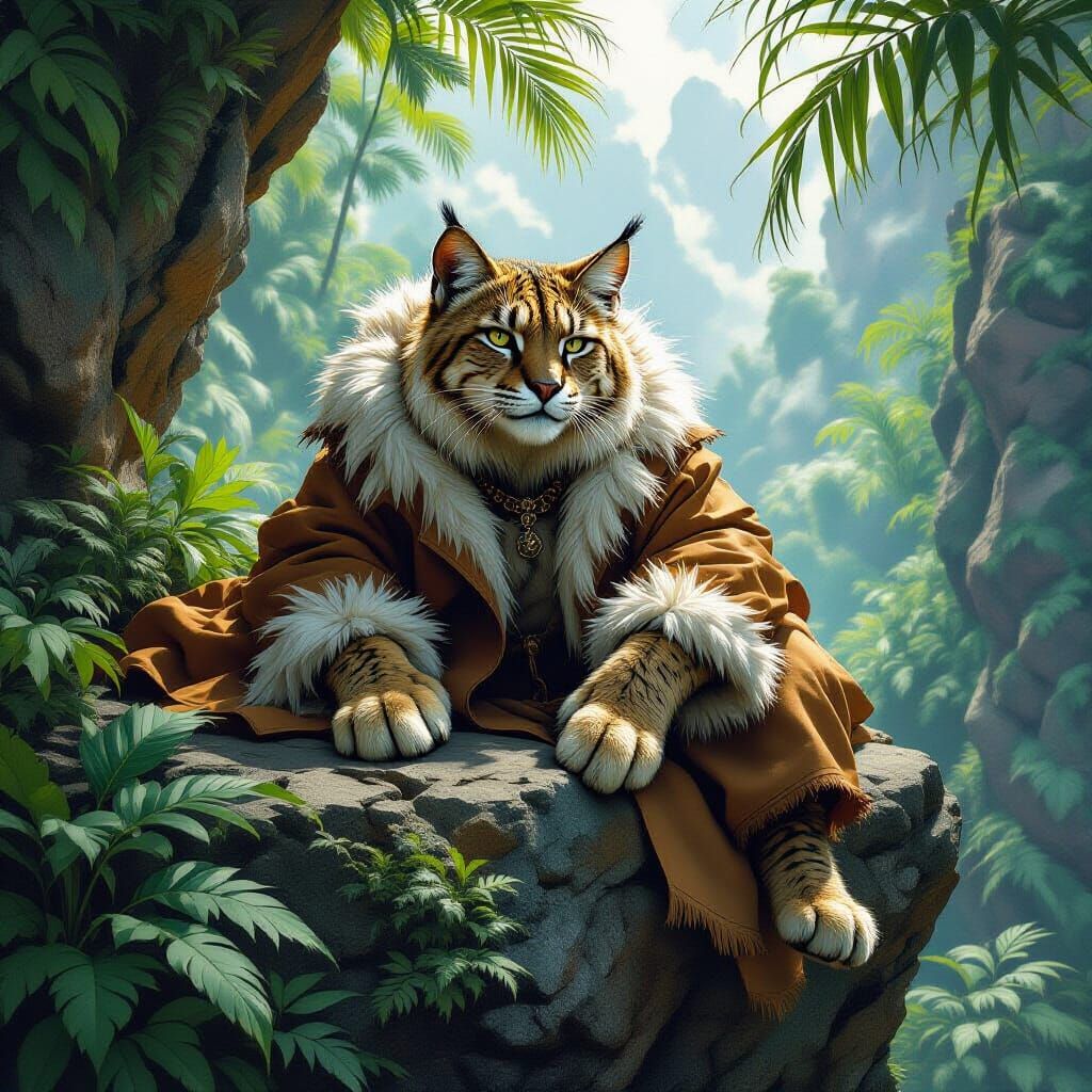 Saber-Toothed Cat on Ledge in Detailed Realism