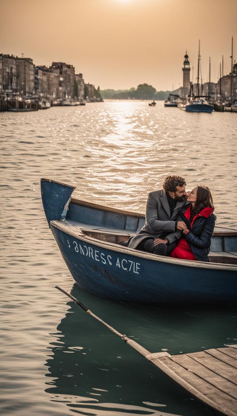 Romantic Embrace: Couple in a Boat