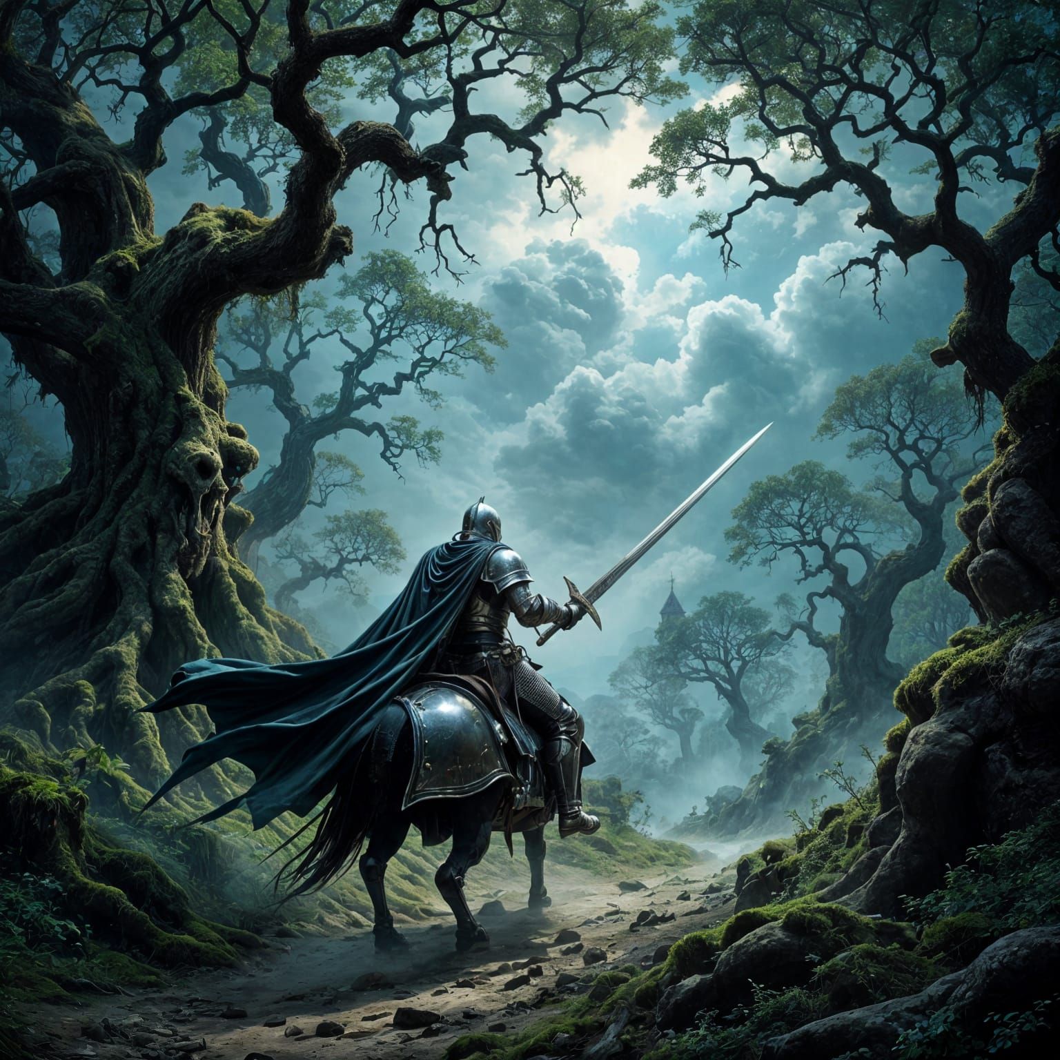 Knight Searches Enchanted Forest for Holy Grail