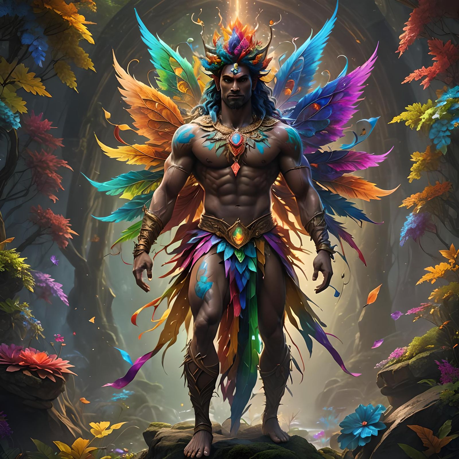 Rainbow Fractal Chakra Fairy in Detailed Digital Art