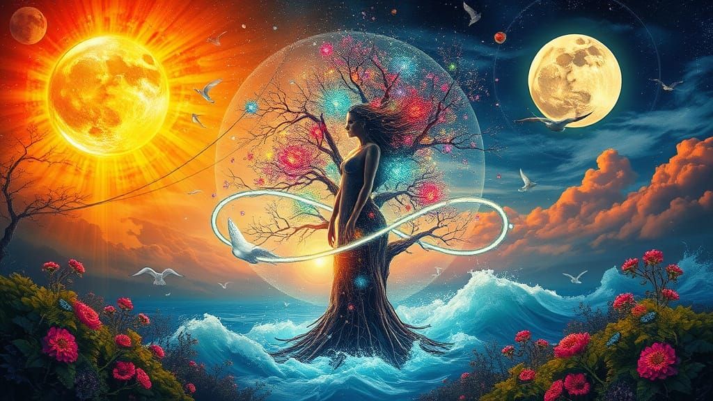 Mystical Earth and Moon Spirit in Surreal Fantasy