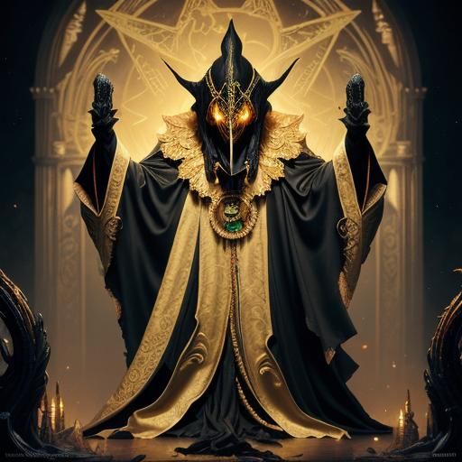 Sinister Figure Unmasking in Ornate Robes