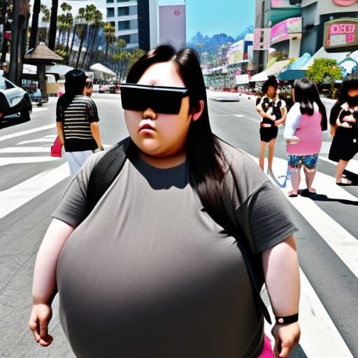 Obese Woman on Crowded Street in Realistic 8K