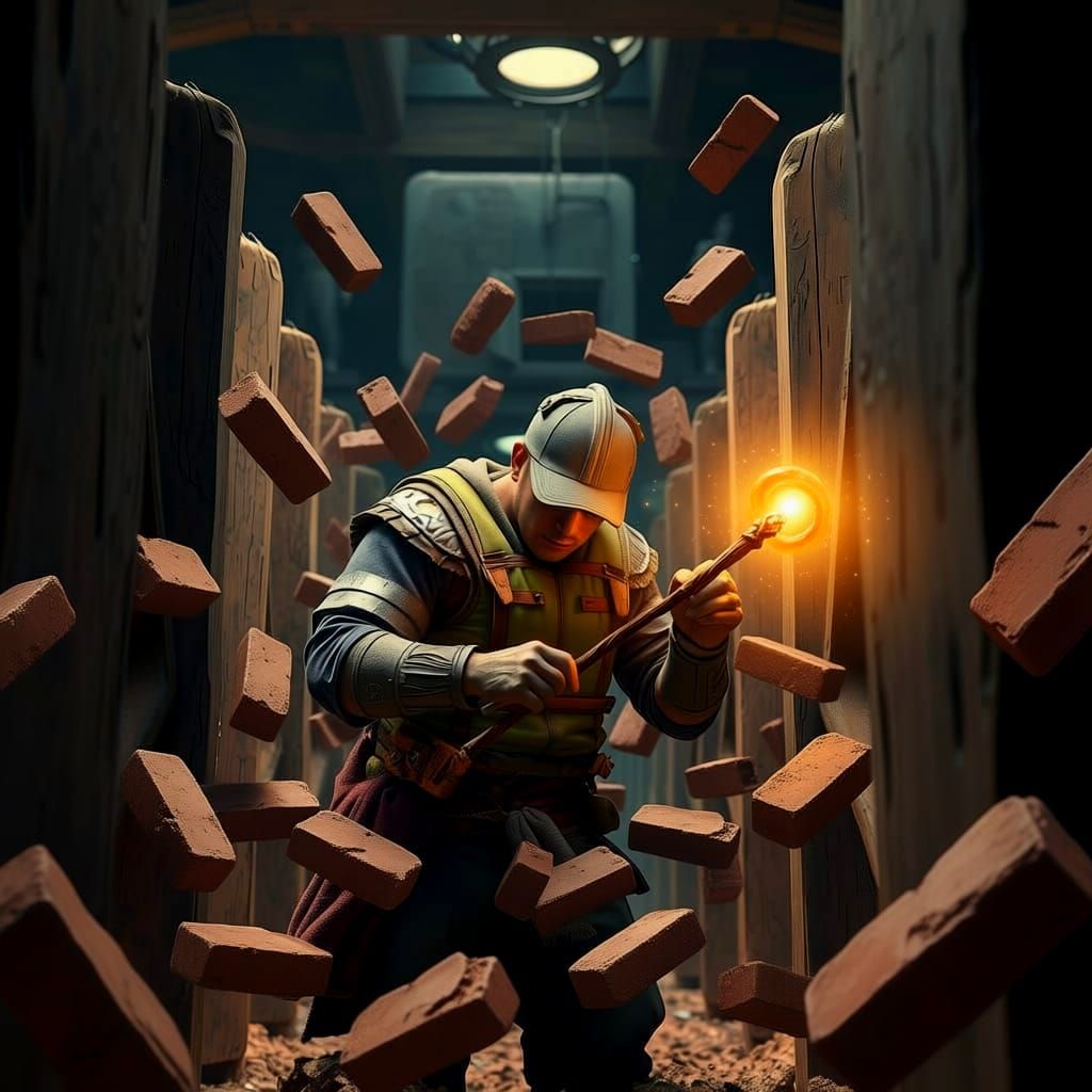 Worker Conjuring Earth Magic for Construction Project