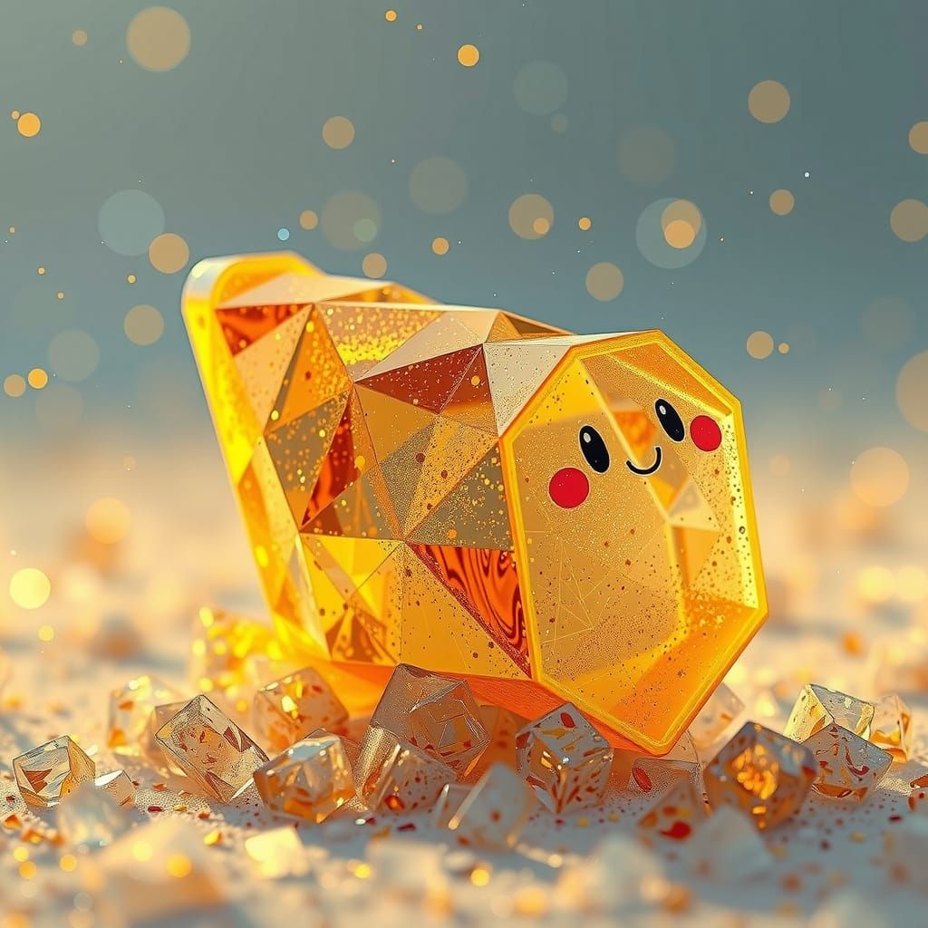 Golden Hour Glass Cone Crumbling into Ice Crystals