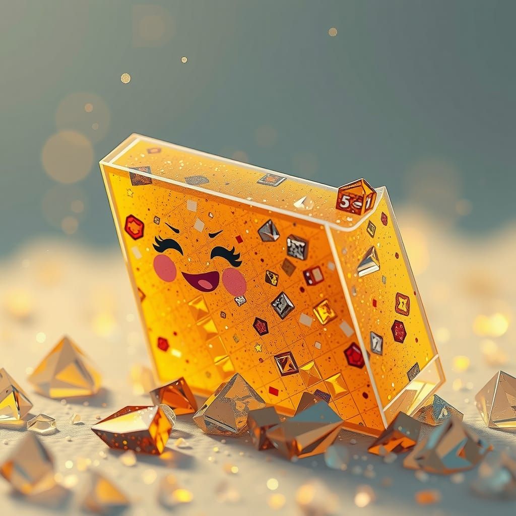 Golden Glass Cone Crumbling into Crystal Field in Ethereal L...