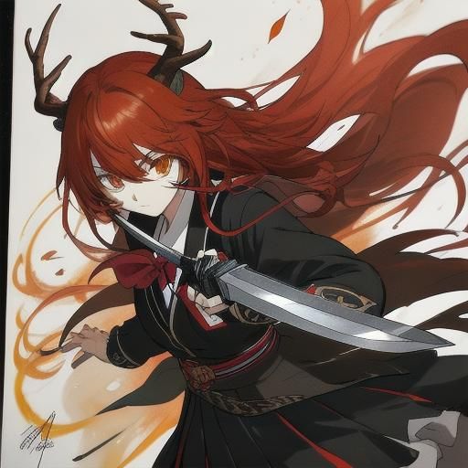 Anime Girl with Deer Horns in Japanese Classroom