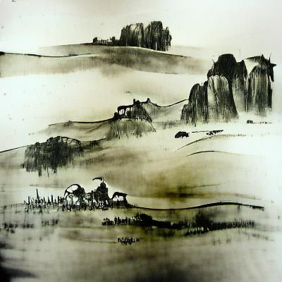 Classic Chinese Landscape Ink Wash Painting