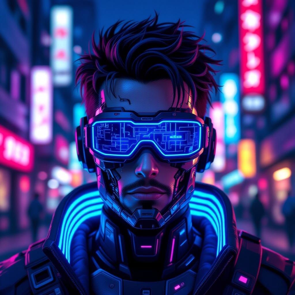 Cyberpunk Character with Integrated Blue Goggles