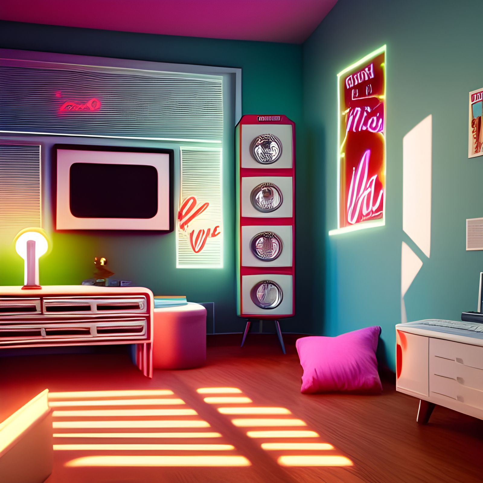 Retro 80s Teen Bedroom with Video Console