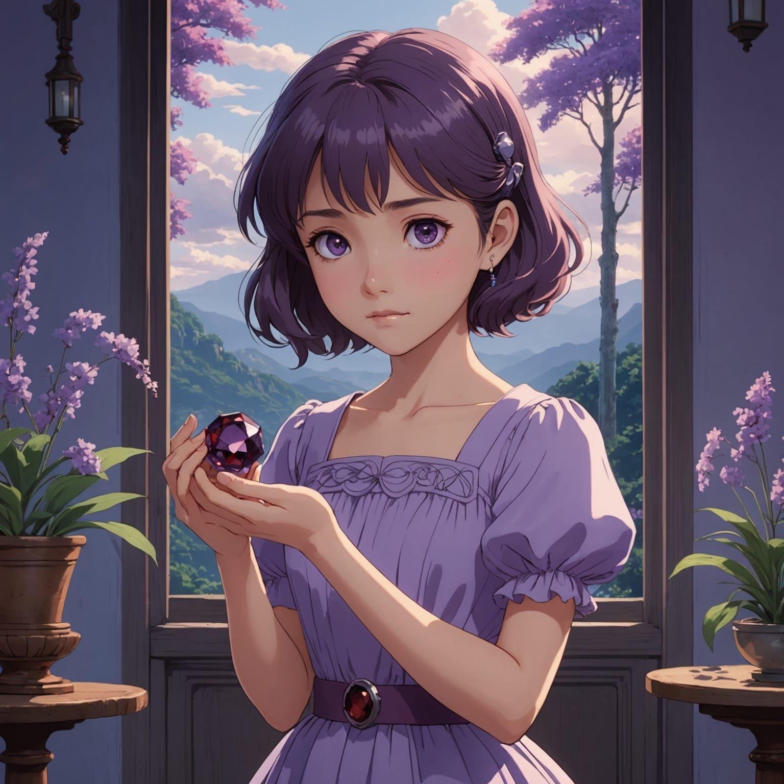 Girl with Garnet: Studio Ghibli Anime Key Visual