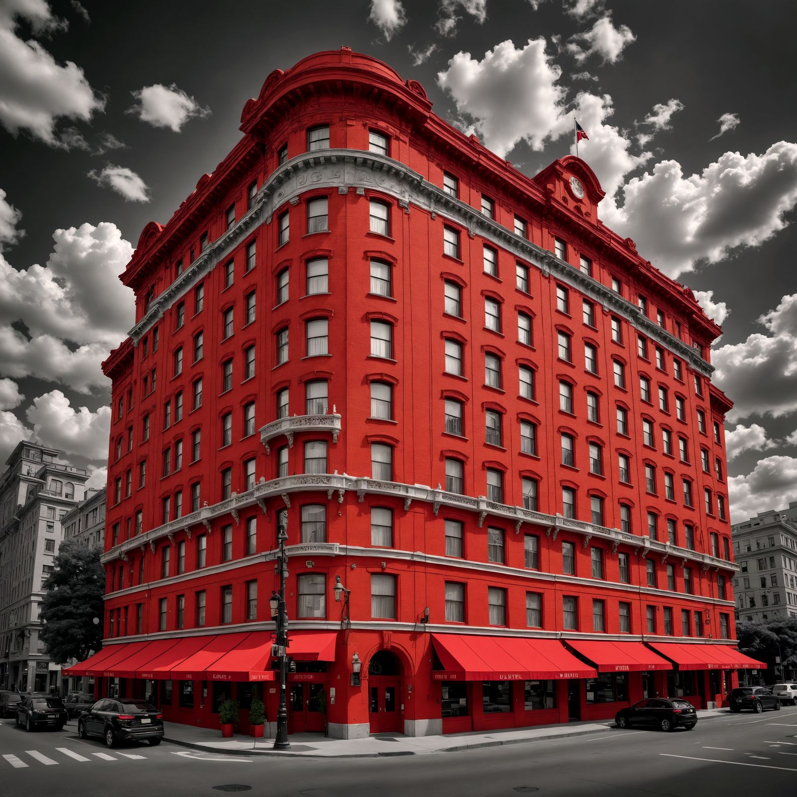 Vibrant Downtown Hotel in Hyperrealistic HDR