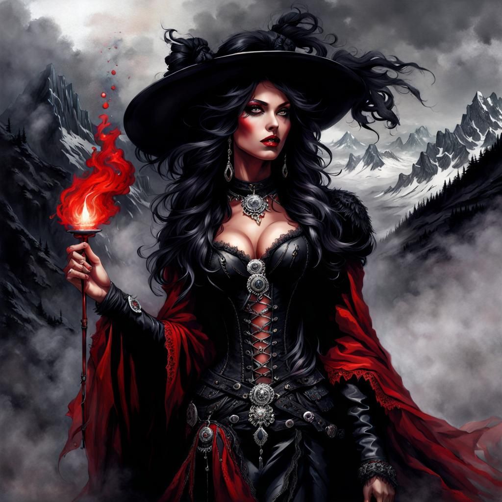 Gothic Black Witch in Smoky Mountains Splash Art