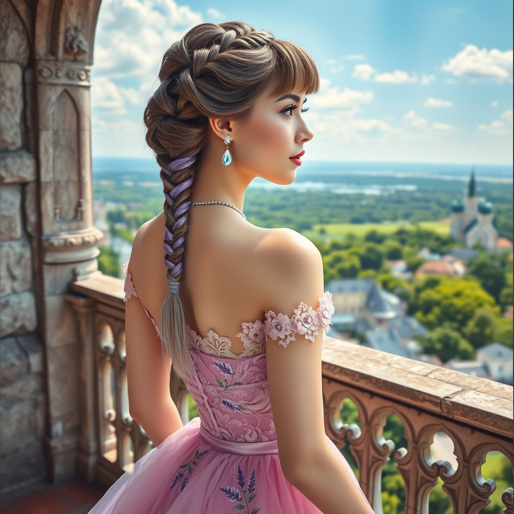 Dreamy Princess Overlooking Her Kingdom in Surreal Style