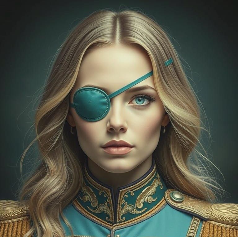 Blonde Woman in Turquoise Military Uniform Portrait