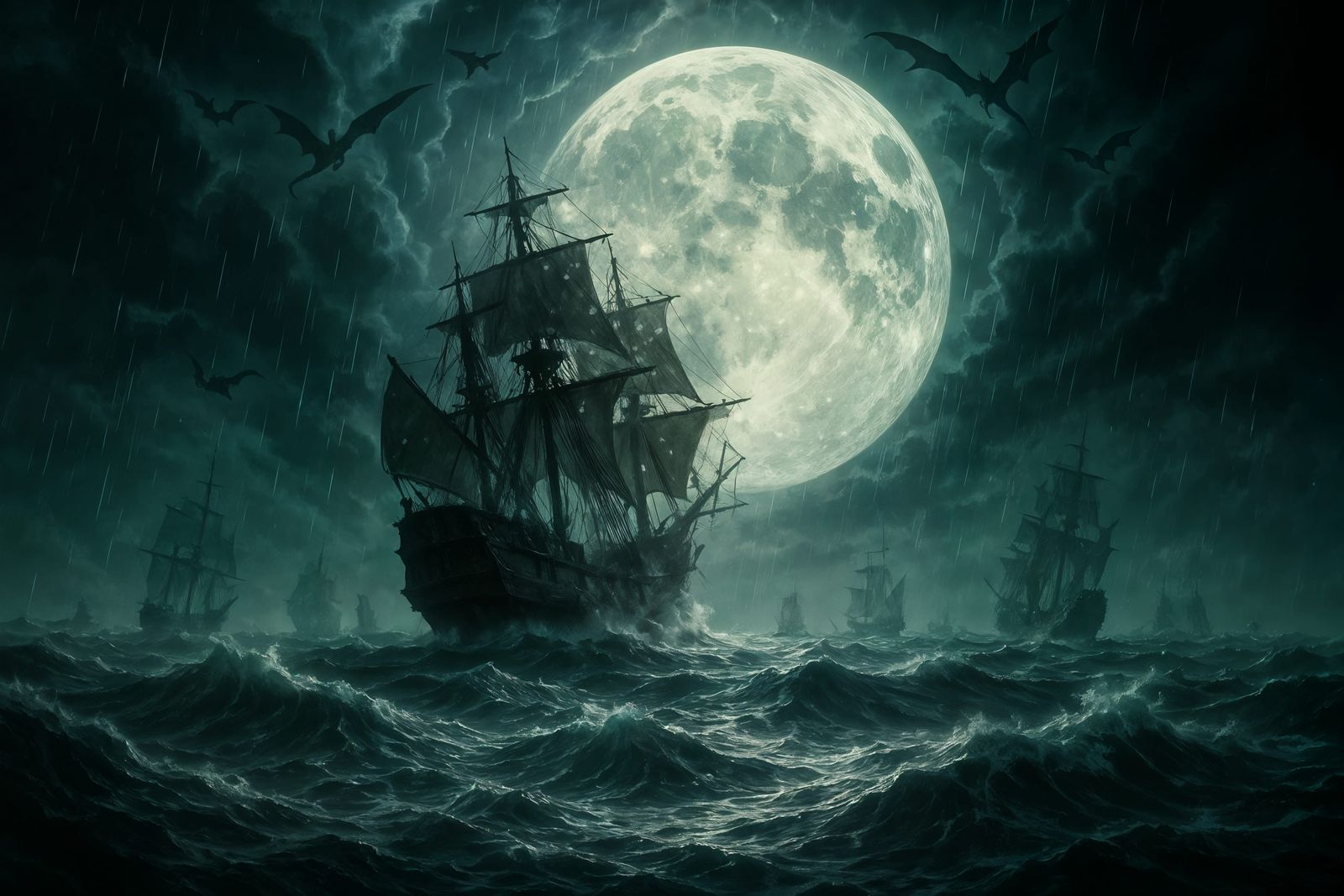 Moonlit Naval Battle in a Digital Painting