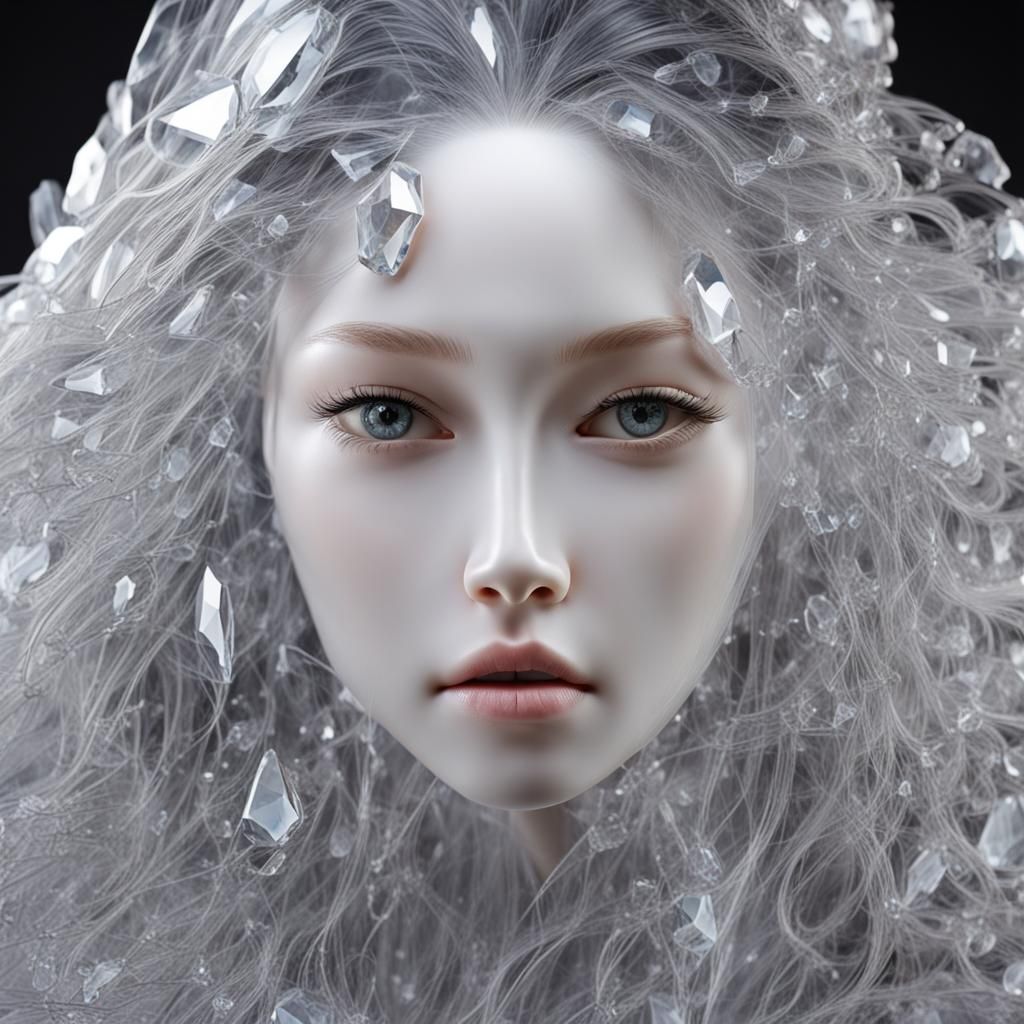 Crystalline Face with Flowing Hair