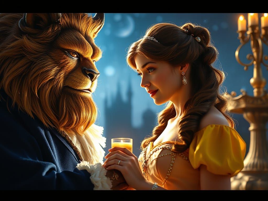 Princess Belle and Beast: Digital Art Masterpiece
