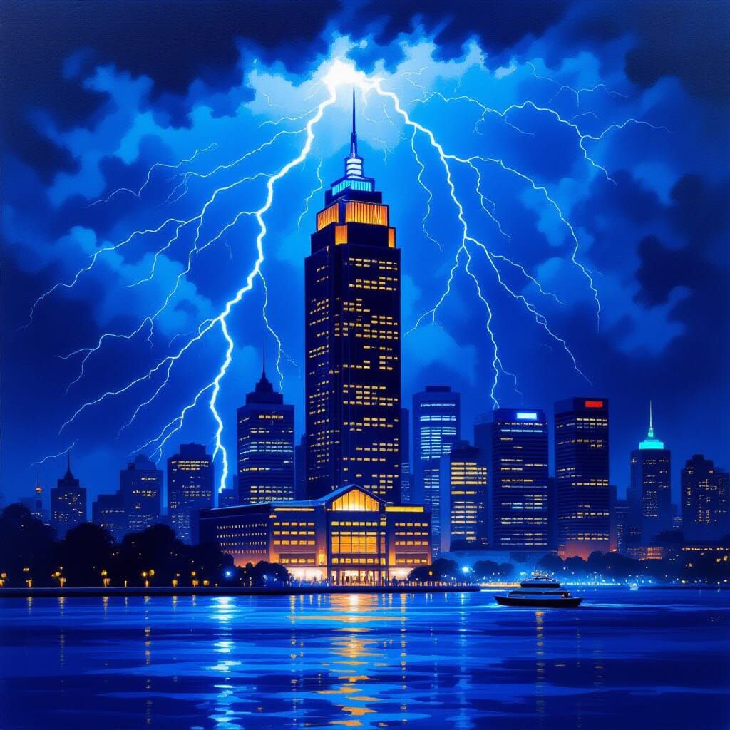 Dramatic Lightning Strikes Art Deco Sydney Skyscraper at Nig...