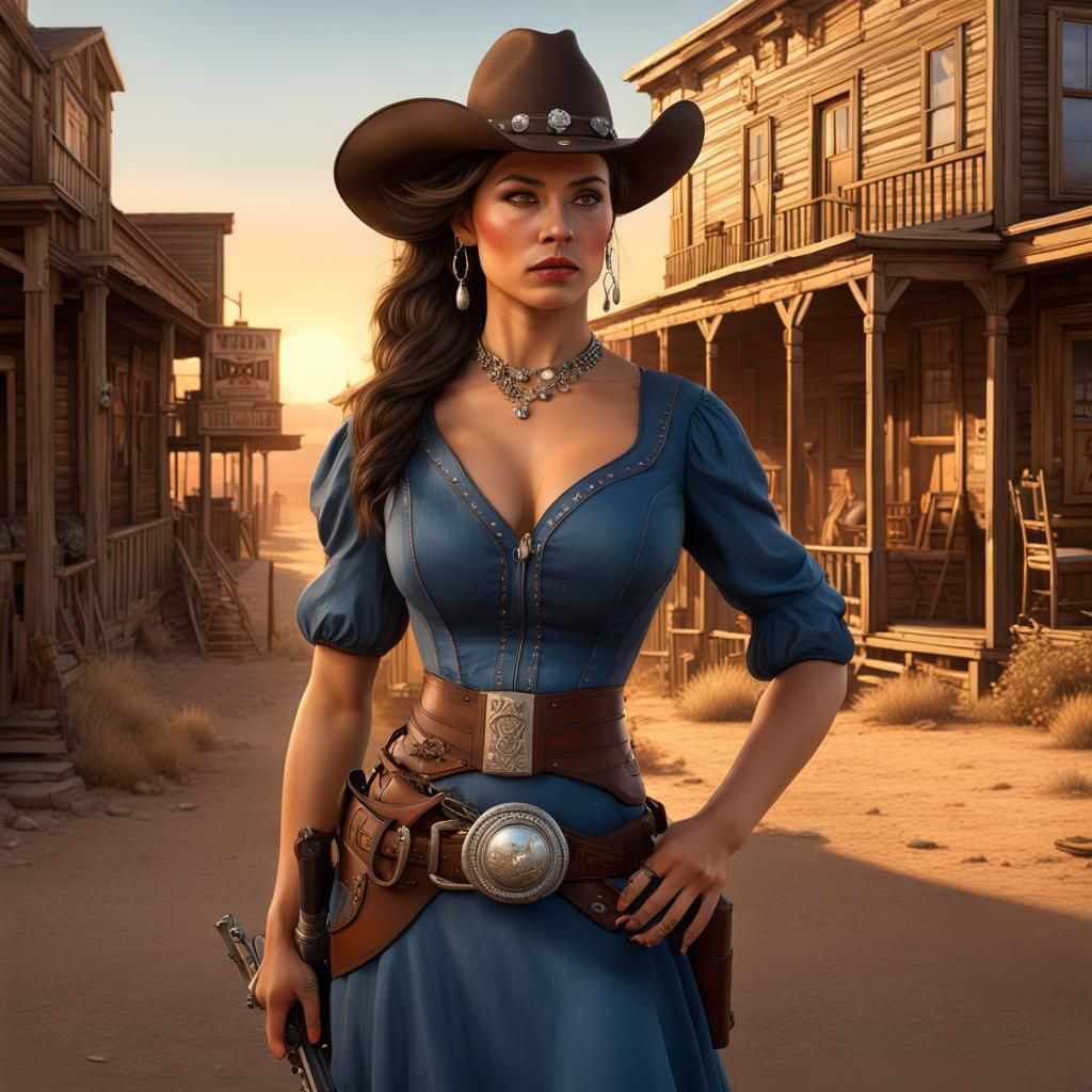 Sheriff on Wild West Street at Sunset