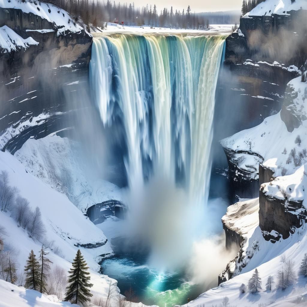 Watercolor Double Exposure of Niagara and Helmcken Falls