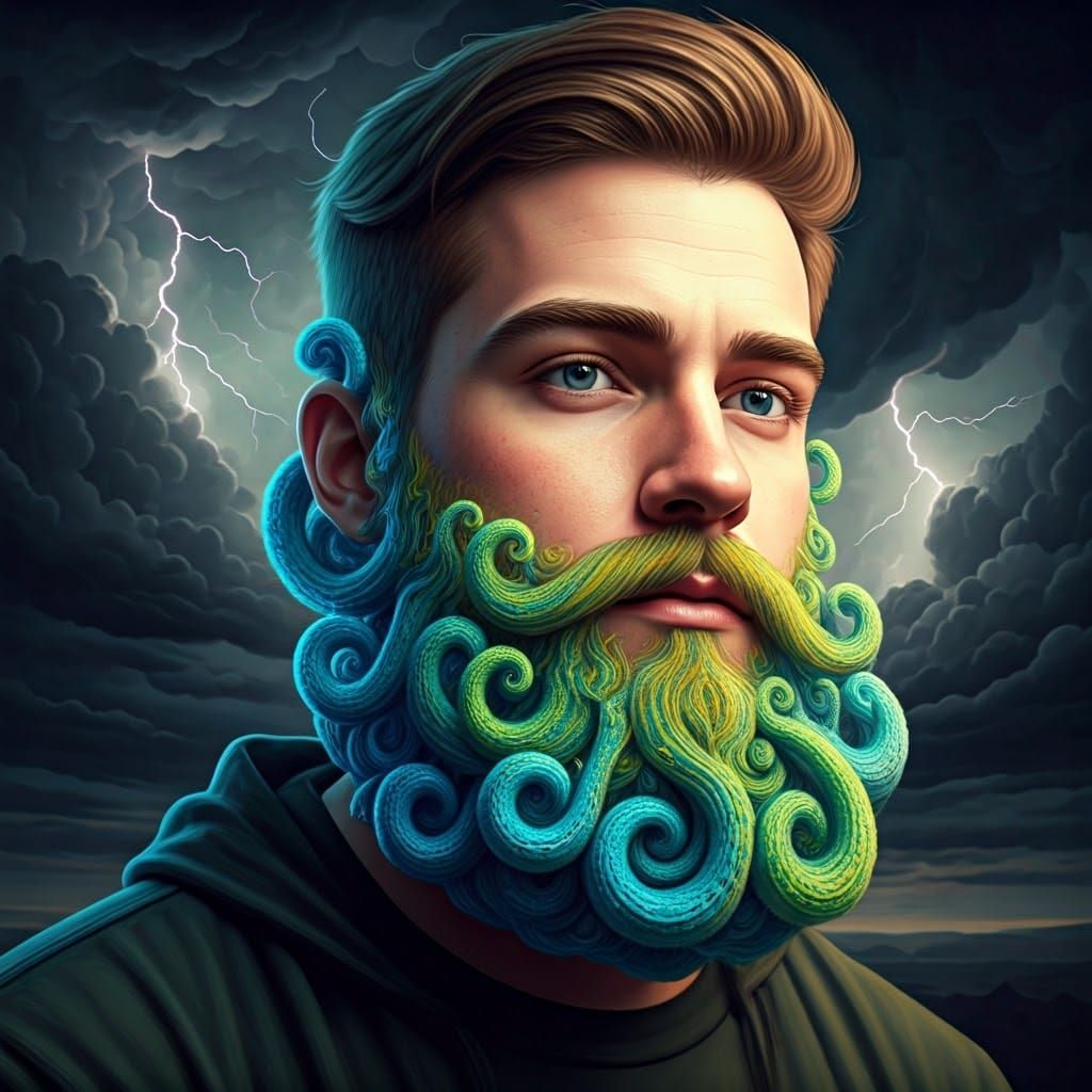 Knitted Facehugger Beard in Surreal Digital Art