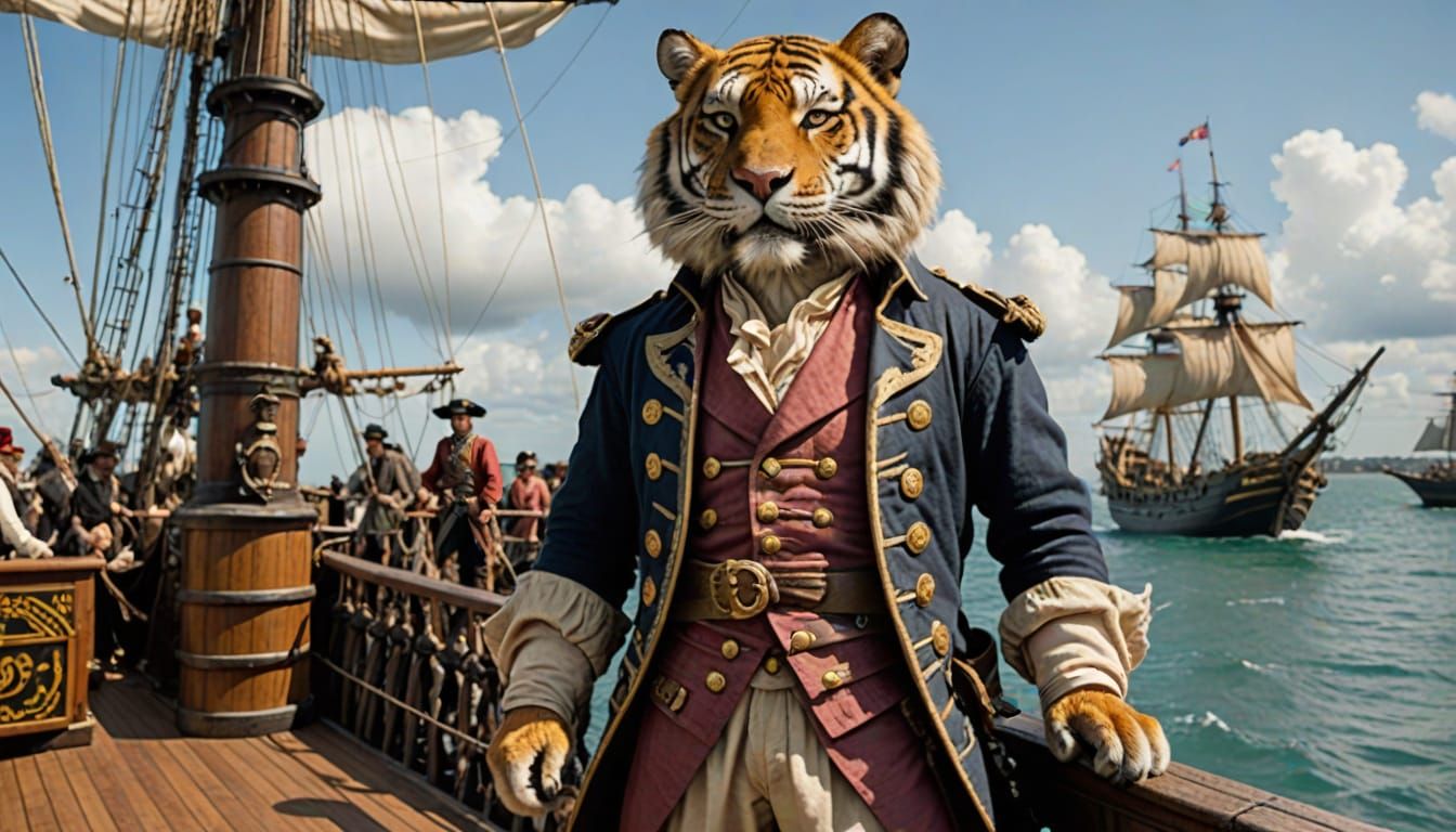 Tiger Pirate on Deck of Ship, 16th Century